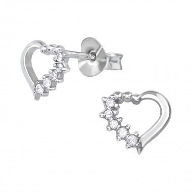 Heart - 925 Sterling Silver Stud Earrings with CZ SD39649