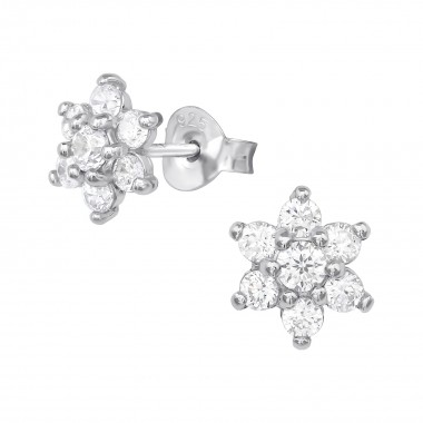 Flower - 925 Sterling Silver Stud Earrings with CZ SD39653