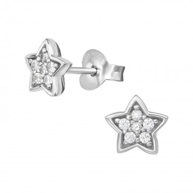 Star - 925 Sterling Silver Stud Earrings with CZ SD39704