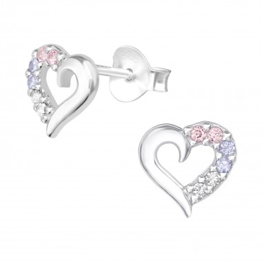 Heart - 925 Sterling Silver Stud Earrings with CZ SD39816