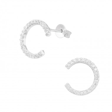 Half Hoop - 925 Sterling Silver Stud Earrings with CZ SD39869