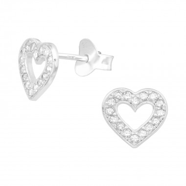 Heart - 925 Sterling Silver Stud Earrings with CZ SD39930