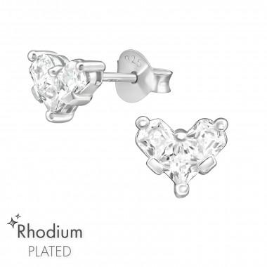 Heart - 925 Sterling Silver Stud Earrings with CZ SD39955