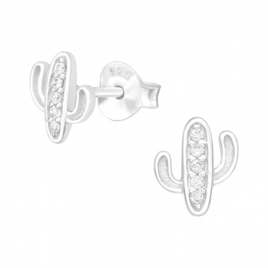 Cactus - 925 Sterling Silver Stud Earrings with CZ SD40044