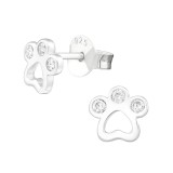 Paw Print - 925 Sterling Silver Stud Earrings with CZ SD40045