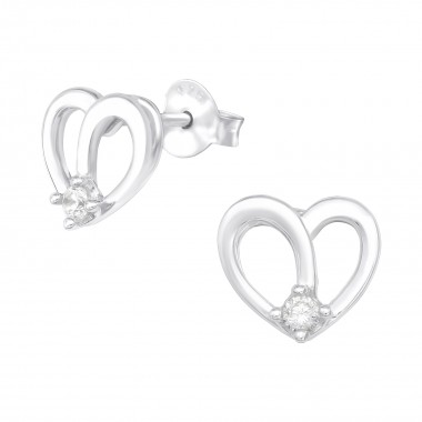 Heart - 925 Sterling Silver Stud Earrings with CZ SD40054