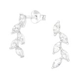 Olive Leaf - 925 Sterling Silver Stud Earrings with CZ SD40064