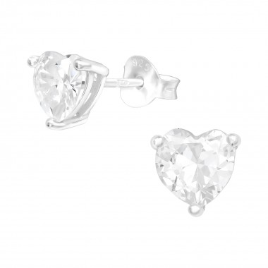 Heart - 925 Sterling Silver Stud Earrings with CZ SD40065