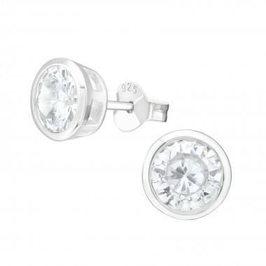 Round - 925 Sterling Silver Stud Earrings with CZ SD40067