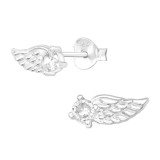 Wing - 925 Sterling Silver Stud Earrings with CZ SD40076
