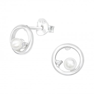 Circle - 925 Sterling Silver Stud Earrings with CZ SD40078