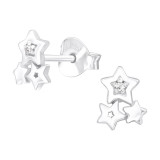 Triple Star - 925 Sterling Silver Stud Earrings with CZ SD40079