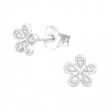 Flower - 925 Sterling Silver Stud Earrings with CZ SD40085