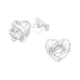 Heart - 925 Sterling Silver Stud Earrings with CZ SD40086