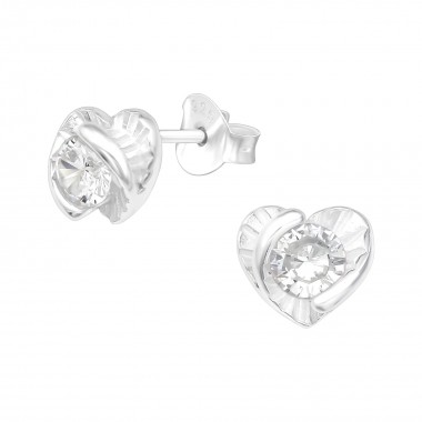 Heart - 925 Sterling Silver Stud Earrings with CZ SD40086