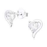 Heart - 925 Sterling Silver Stud Earrings with CZ SD40087