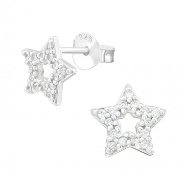 Star - 925 Sterling Silver Stud Earrings with CZ SD40091