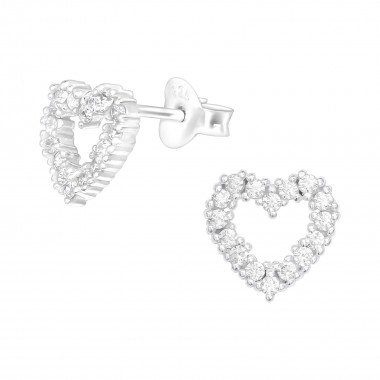 Heart - 925 Sterling Silver Stud Earrings with CZ SD40092