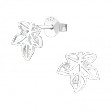 Leaf - 925 Sterling Silver Stud Earrings with CZ SD40094