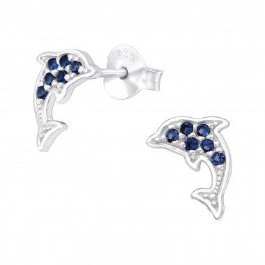 Dolphin - 925 Sterling Silver Stud Earrings with CZ SD40096