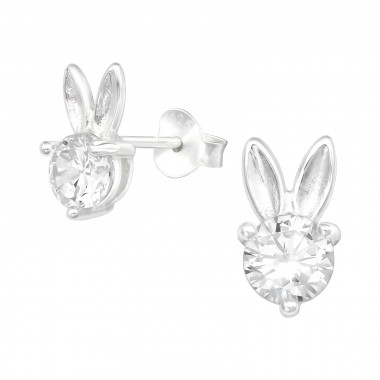 Rabbit - 925 Sterling Silver Stud Earrings with CZ SD40099