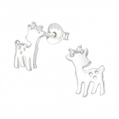 Deer - 925 Sterling Silver Stud Earrings with CZ SD40101