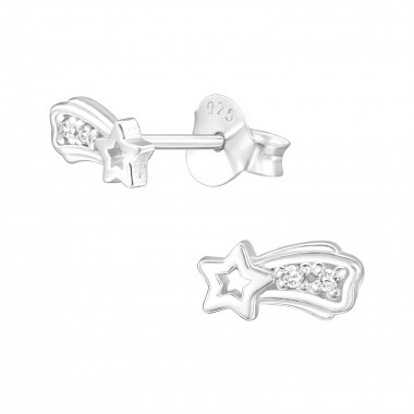 Shooting Star - 925 Sterling Silver Stud Earrings with CZ SD40104