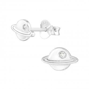 Saturn - 925 Sterling Silver Stud Earrings with CZ SD40106