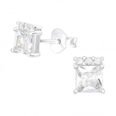 Square - 925 Sterling Silver Stud Earrings with CZ SD40112