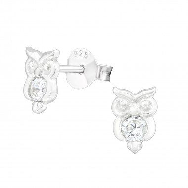 Owl - 925 Sterling Silver Stud Earrings with CZ SD40115