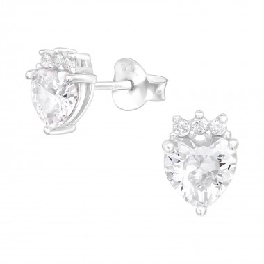 Heart - 925 Sterling Silver Stud Earrings with CZ SD40119