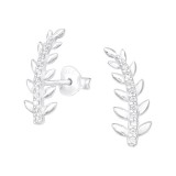 Leaf - 925 Sterling Silver Stud Earrings with CZ SD40132