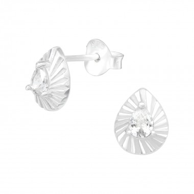 Leaf - 925 Sterling Silver Stud Earrings with CZ SD40140