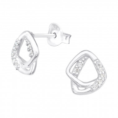 Geometric - 925 Sterling Silver Stud Earrings with CZ SD40149