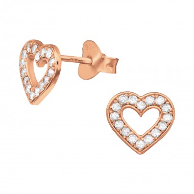 Heart - 925 Sterling Silver Stud Earrings with CZ SD40284