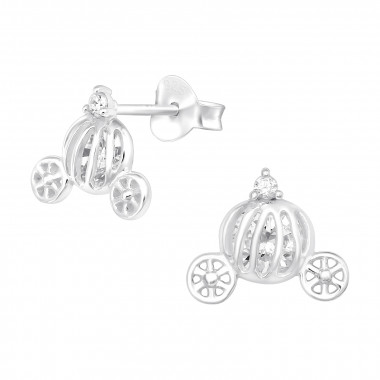 Pumpkin Carriage - 925 Sterling Silver Stud Earrings with CZ SD40377