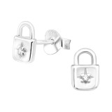 Padlock - 925 Sterling Silver Stud Earrings with CZ SD40477