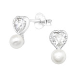 Heart - 925 Sterling Silver Stud Earrings with CZ SD40489