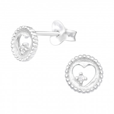 Heart - 925 Sterling Silver Stud Earrings with CZ SD40490