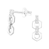 Chain Links - 925 Sterling Silver Stud Earrings with CZ SD40491