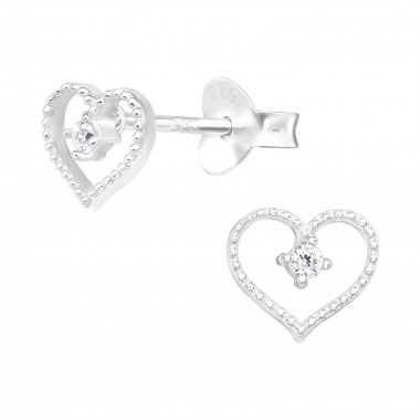 Heart - 925 Sterling Silver Stud Earrings with CZ SD40495