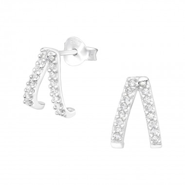 Geometric - 925 Sterling Silver Stud Earrings with CZ SD40545
