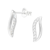 Leaf - 925 Sterling Silver Stud Earrings with CZ SD40549