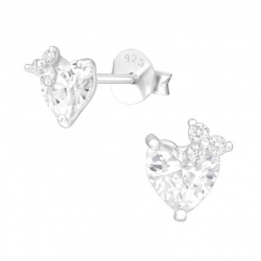 Heart - 925 Sterling Silver Stud Earrings with CZ SD40556