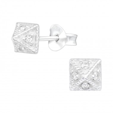 Pyramid - 925 Sterling Silver Stud Earrings with CZ SD40557