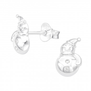 Snowman - 925 Sterling Silver Stud Earrings with CZ SD40582