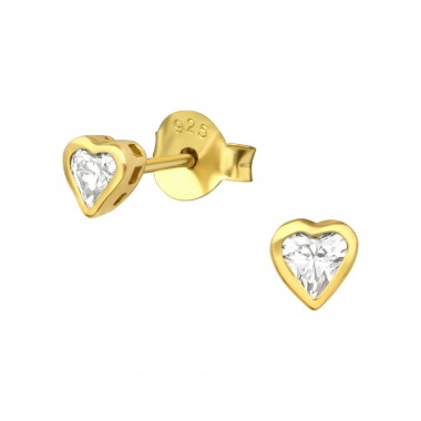 Heart - 925 Sterling Silver Stud Earrings with CZ SD40669
