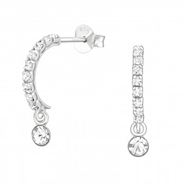 Half Hoop - 925 Sterling Silver Stud Earrings with CZ SD40728