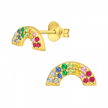 Rainbow - 925 Sterling Silver Stud Earrings with CZ SD40899