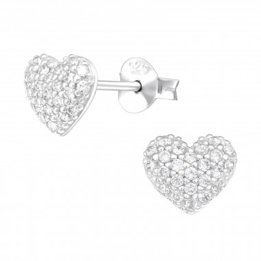 Heart - 925 Sterling Silver Stud Earrings with CZ SD40913